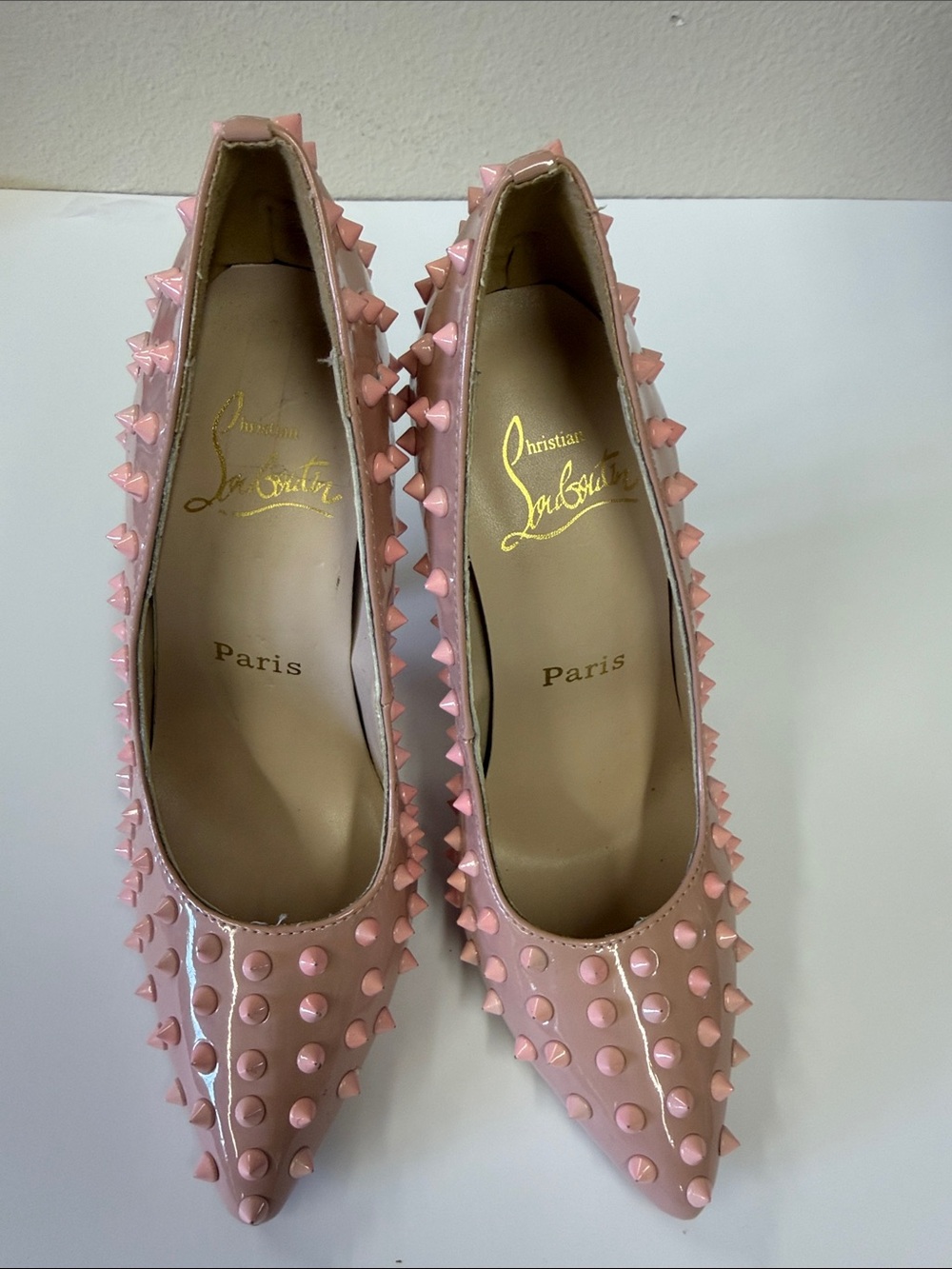 Christian Louboutin Blush Pink Studded Pointed-Toe Pumps